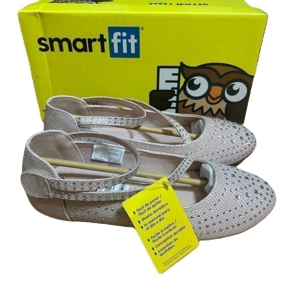 Smartfit Pink Jeweled Flats Dress Shoes Sz 4 NEW Kids Girls